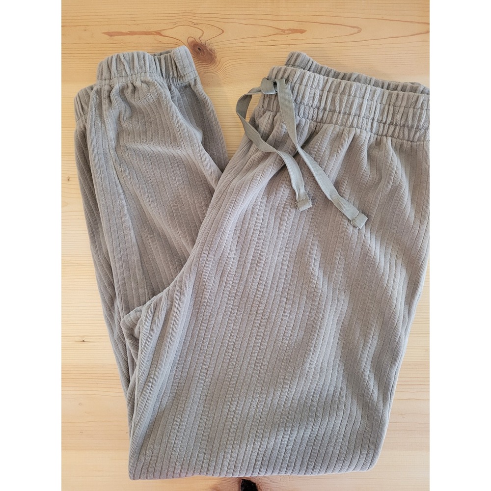 H&M Women Sage Green Ribbed Corduroy Joggers Elastic Waist Drawstring Size M